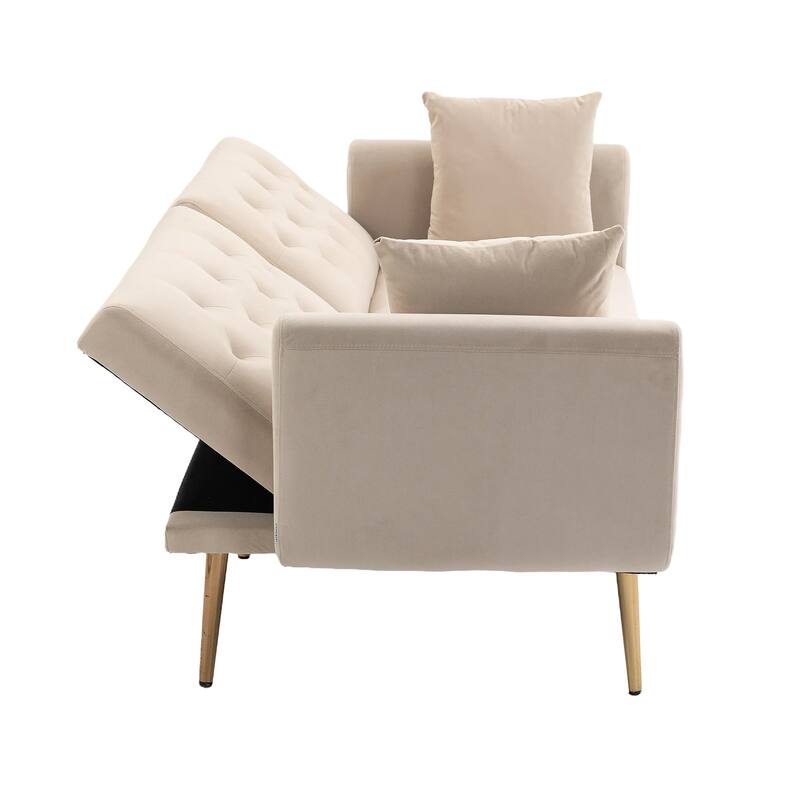65.35" Velvet Futon Sofa Bed with Adjustable Backrest