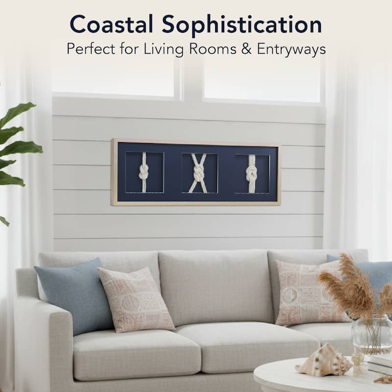 Framed Nautical Rope Shadow Box Wall Art Navy Coastal Beach Decor for Living Room or Bathroom 37 x 13