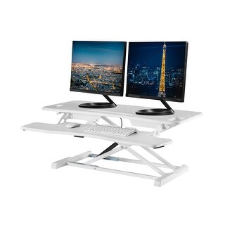 Overstock TechOrbits Rise-X Pro Standing Desk Converter - Height Adjustable Stand Up Desk Riser - Sit to Stand Desktop Workstation (White)