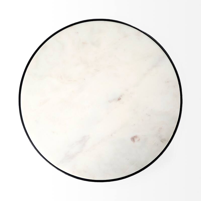 Patrick White Marble Top w/ Matte Black Metal Accent Table - 9.5L x 2W x 21H