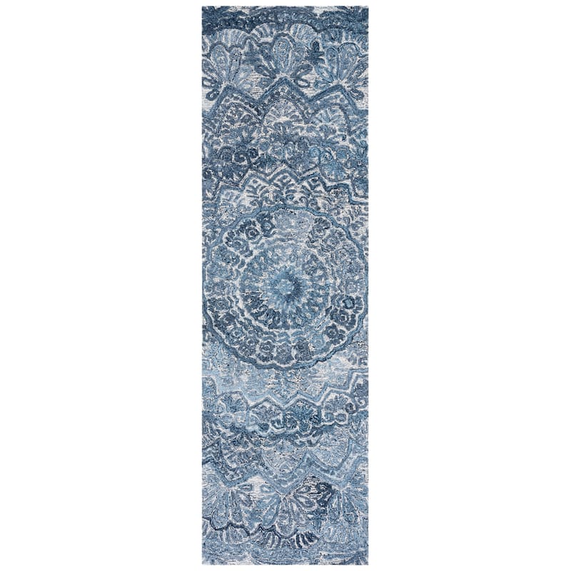 SAFAVIEH Handmade Marquee Genta Modern Medallion Wool Rug - 2'3" x 6' Runner - Blue/Grey - Runner