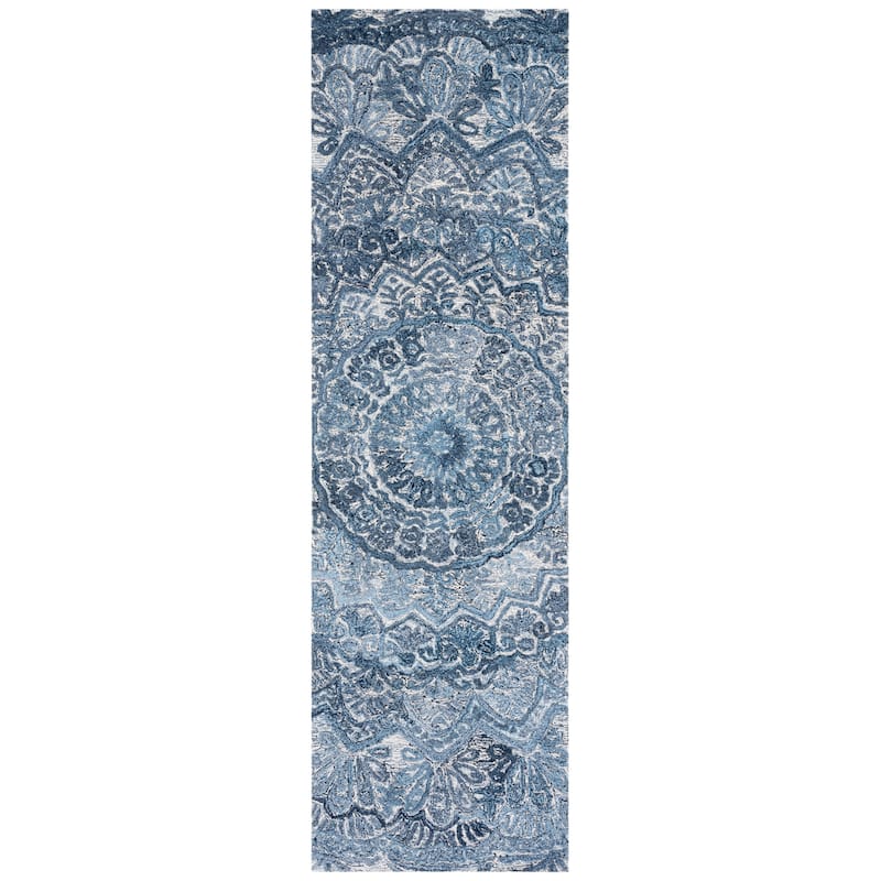 SAFAVIEH Handmade Marquee Genta Modern Medallion Wool Rug - 2'3" x 6' Runner - Blue/Grey