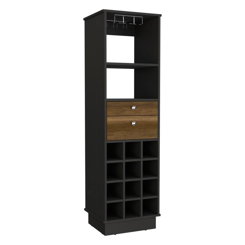 Classic Bar Cabinet with 2 Drawers, Glass Rack, - N/A - Black Wengue/Walnut
