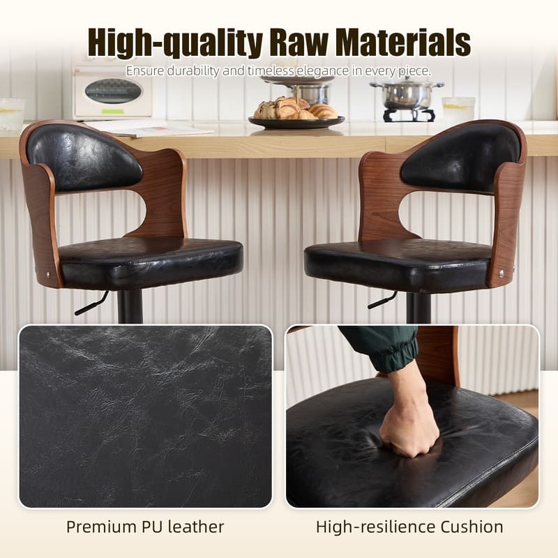 PU Leather Upholstered High-resilience Cushion 360° Swivel Adjustable Height Bar Stools with Footrest(set of 2)