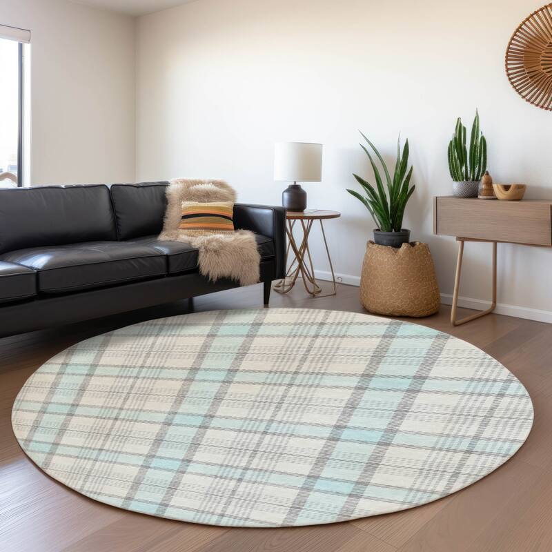 Premium Washable Super Soft Plaid Mayfield Rug - Sky - 8' x 8'