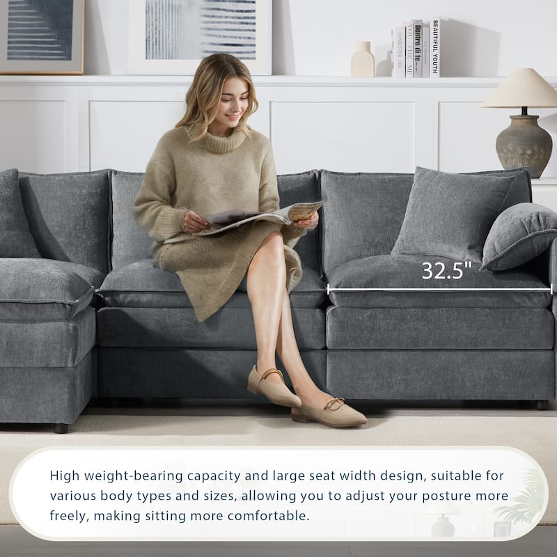 103.5" Chenille Sectional Sofa with 4-Seat L-Shaped Cloud Couch and Ottoman & Pocket Spring Cushions (330lb Capacity)