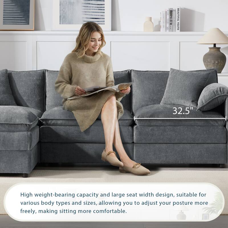 4-Seat Chenille Modular U-Shaped Sectional Sofa with Movable Ottoman by Harper & Bright Designs