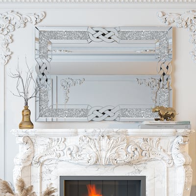 Large Interlocking Mirrored Wall Mirror with Crystal Beads Rectangle