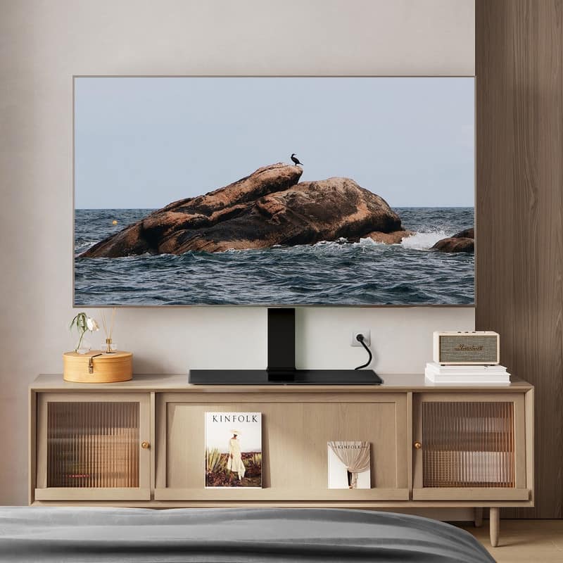 FITUEYES Table Top TV Stand with Power Strip up to 50-85 inches TVs, Black