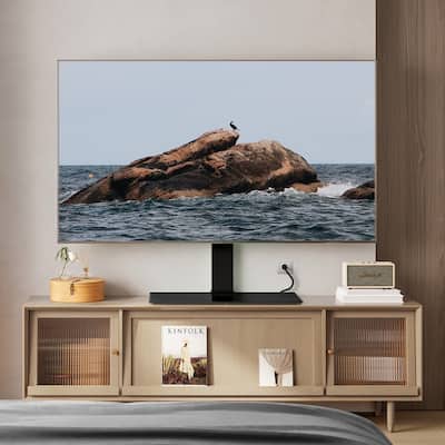 FITUEYES Table Top TV Stand with Power Strip up to 50-85 inches TVs, Black