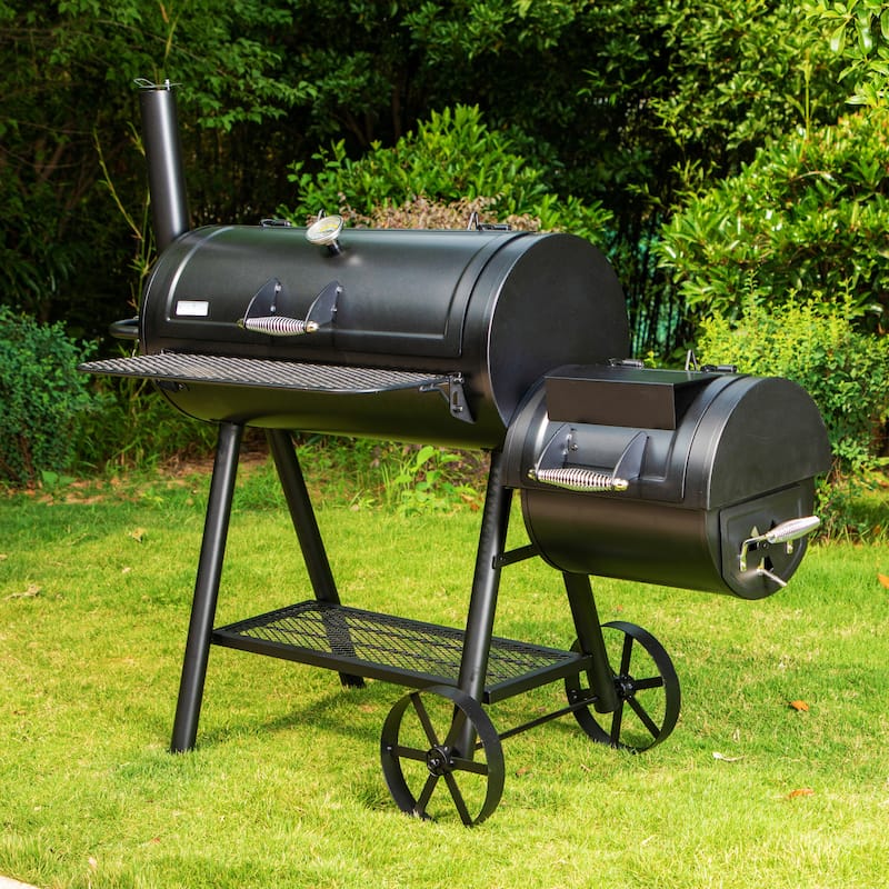 Charcoal Grill with Offset Smoker, All Metal Steel Made Outdoor Smoker, Best Combo for Outdoor Garden Patio and Backyard Cooking - Metal