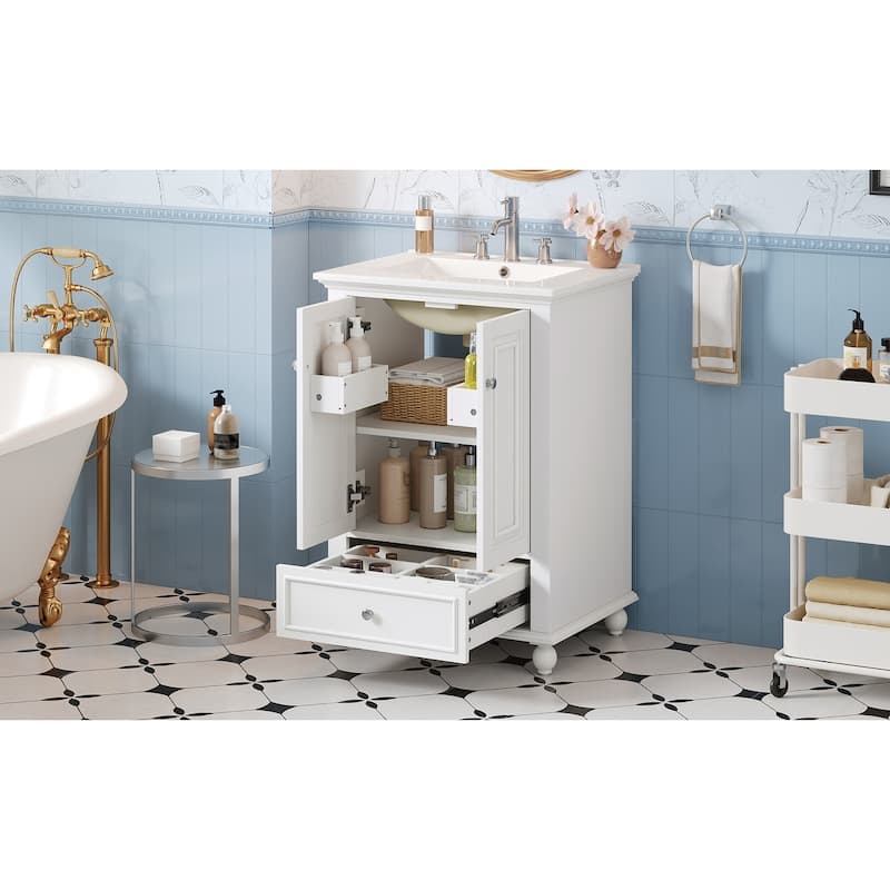 24"Bathroom Vanity with Ceramic Sink, Storage Cabinet with Soft Closing Doors, Bathroom Cabinet with Drawer and Drawer Dividers