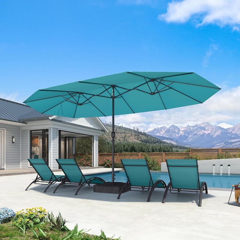 PURPLE LEAF 15ft Patio Market Umbrella with Lights OR Without lights and Base Double-Sided Rectangle Outdoor Table Sun Umbrellas