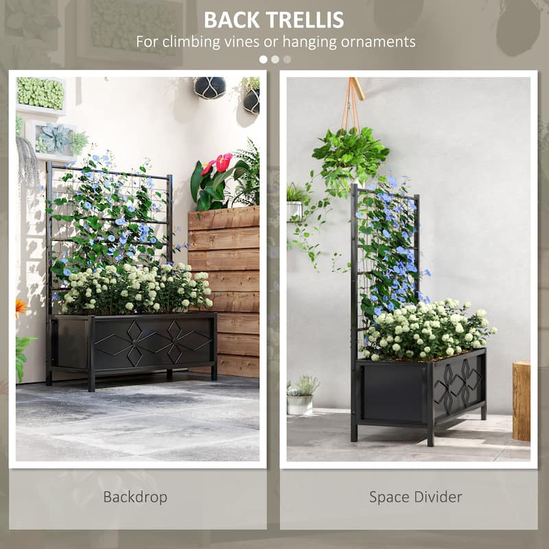 Outsunny Galvanized Raised Garden Bed with Trellis, Outdoor Planter Box for Climbing Vines Vegetables Flowers, Metal Garden Box