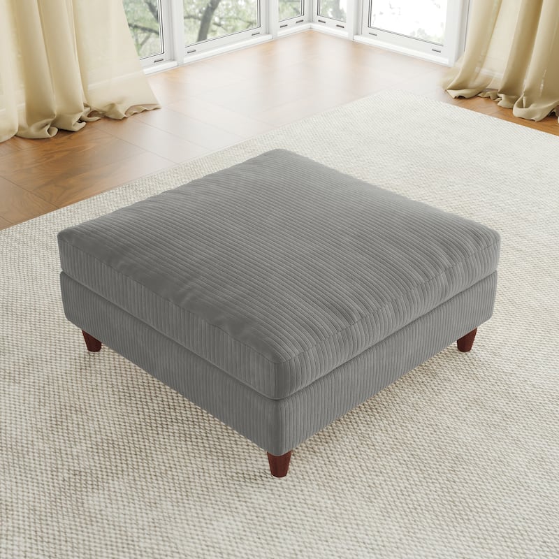 38.13" Wide Square Corduroy Ottoman - Light Grey