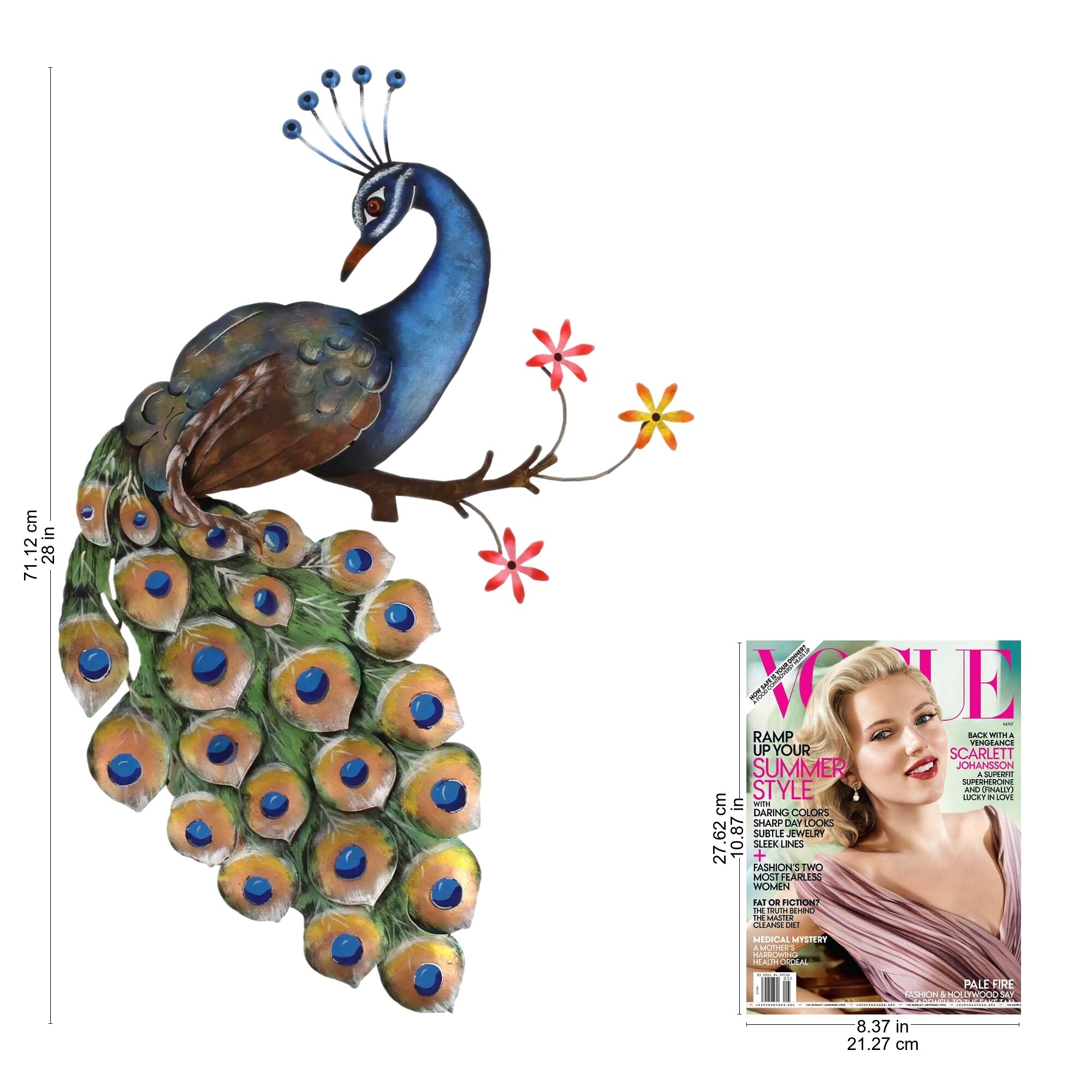 Steel wall sculpture, 'Peacock and Flowers' - Overstock - 32813229