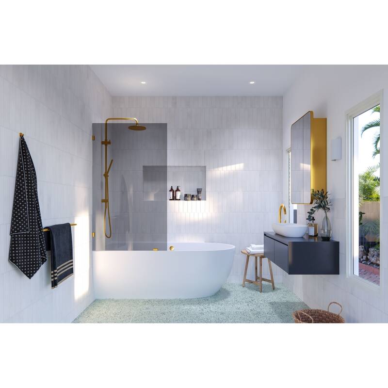 Glass Warehouse GTBF-34 Ursa 58-1/4" High x 34" Wide Shower Screen - Satin Brass