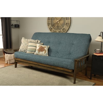 Somette Tucson Queen-size Futon Set in Rustic Walnut Finish with Linen Mattress