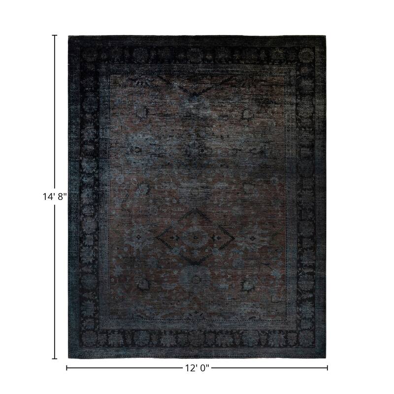 Overton Hand Knotted Wool Vintage Inspired Modern Contemporary Overdyed Brown Area Rug - 12' 0" x 14' 8"