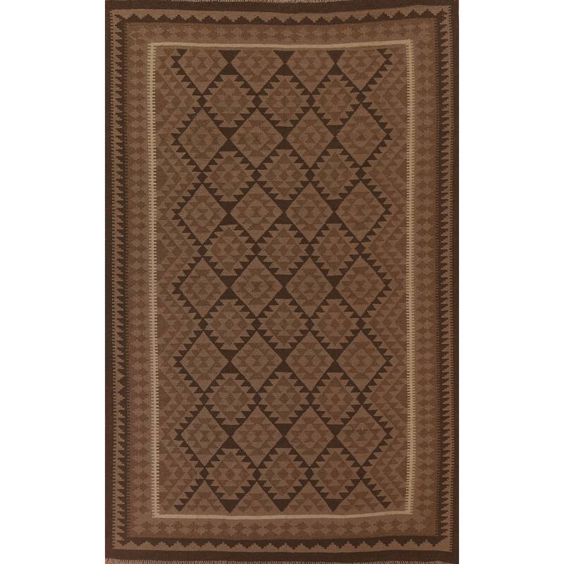 Hand Woven Oriental 100% Wool Carpet Southwestern Geometric Brown Kilim Area Rug - 9' 7'' X 6' 8''