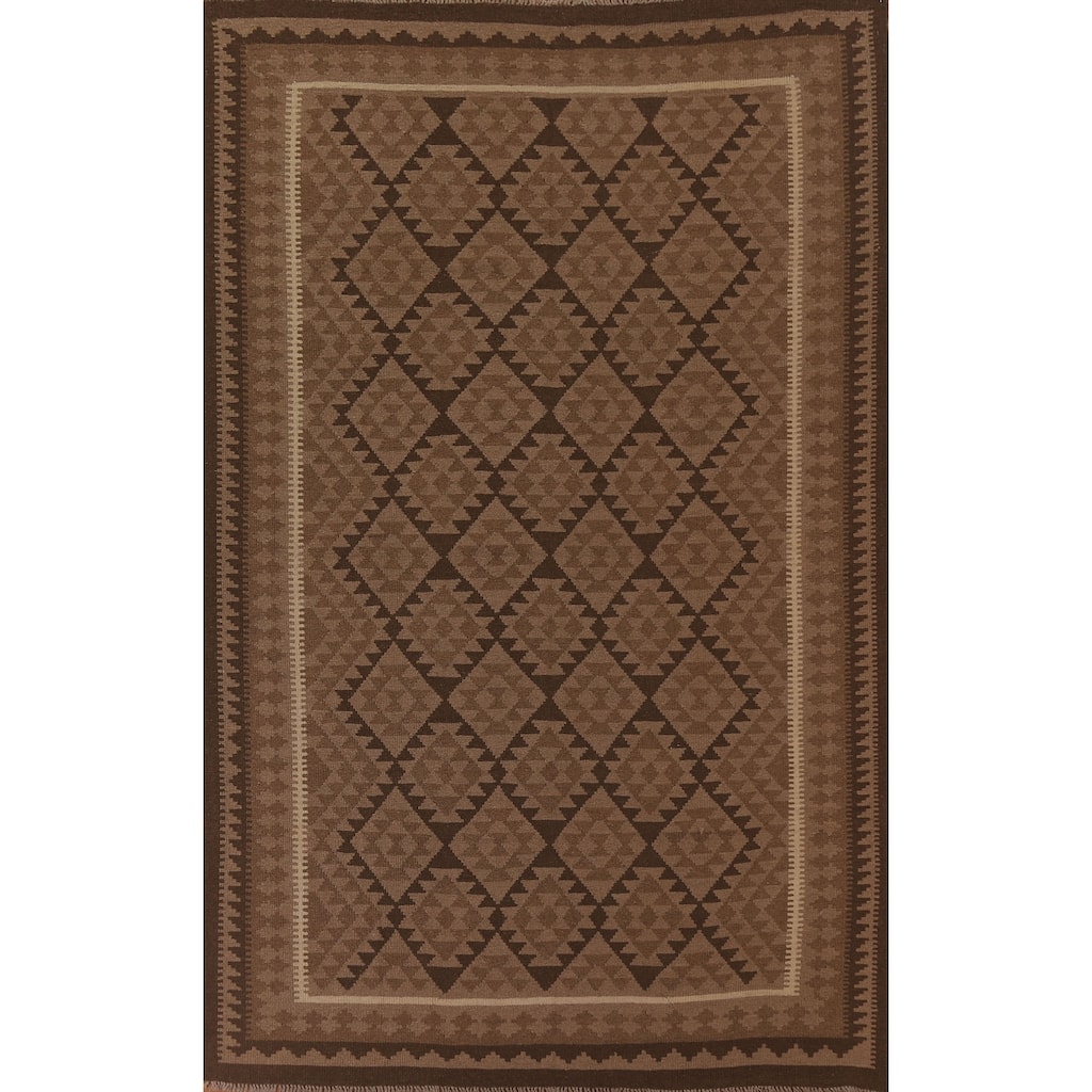 Hand Woven Oriental 100% Wool Carpet Southwestern Geometric Brown Kilim Area Rug - 9' 7'' X 6' 8''