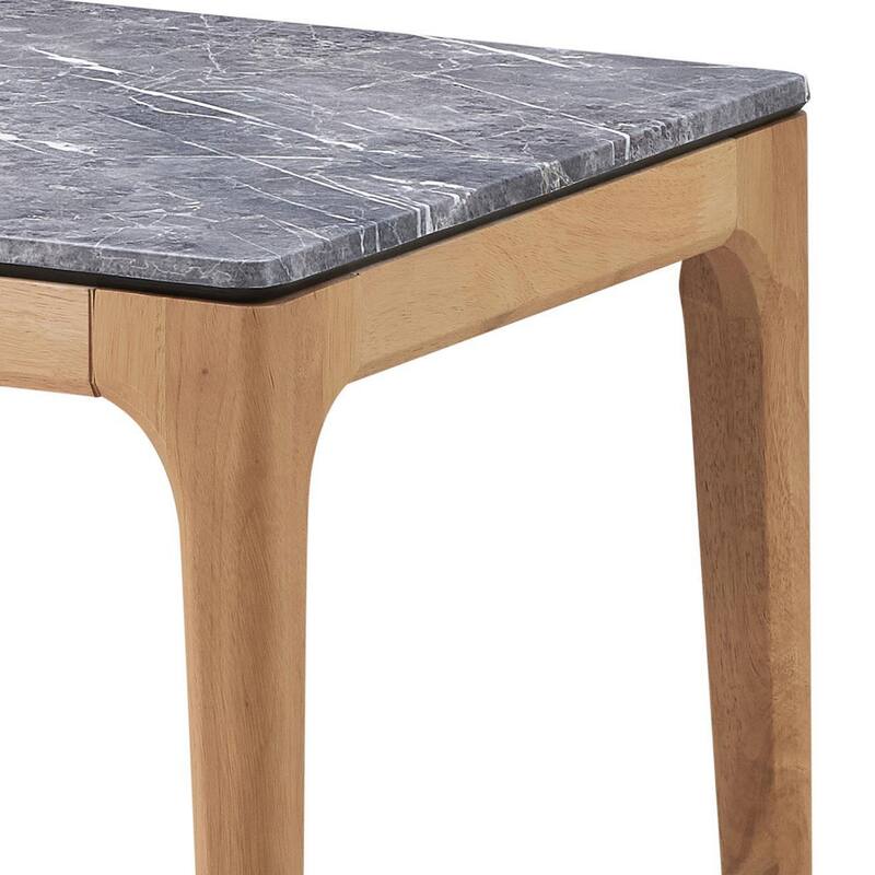 Aris Side End Table, 24 Inch Gray Faux Marble, Square Light Oak Wood