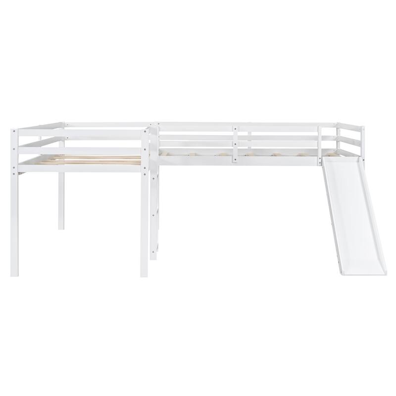 L-Shaped Twin Loft Bed with Built-in Slide and Ladder, Corner Design, Ideal for Small Spaces, No Box Spring Required