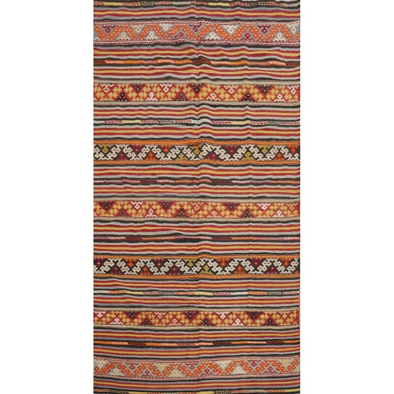Hand Woven Oriental 100% Wool Carpet Southwestern Tribal Multi-Colored Kilim Area Rug - 9' 8'' X 4' 11''