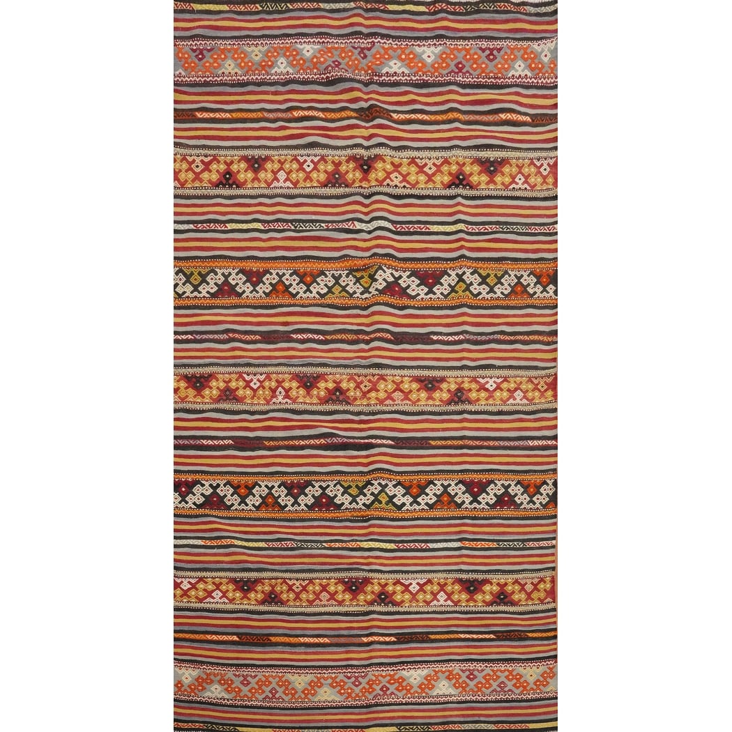 Hand Woven Oriental 100% Wool Carpet Southwestern Tribal Multi-Colored Kilim Area Rug - 9' 8'' X 4' 11''