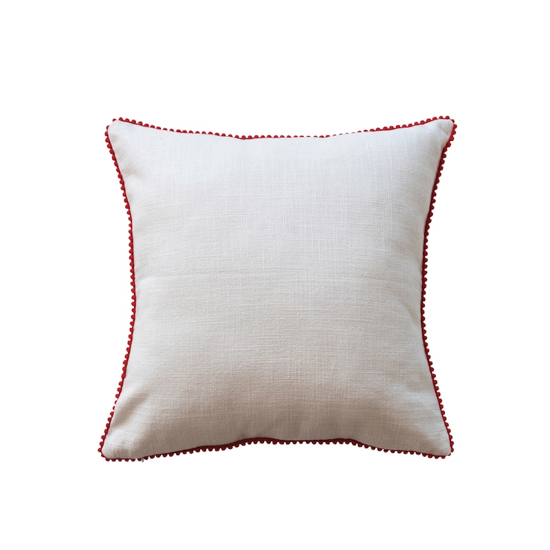 Cotton Slub Pillow with Tufting and Pom Pom Trim "holly jolly"