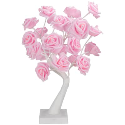 LED Lighted Rose Flower Tree Decoration - 17" - Pink and White