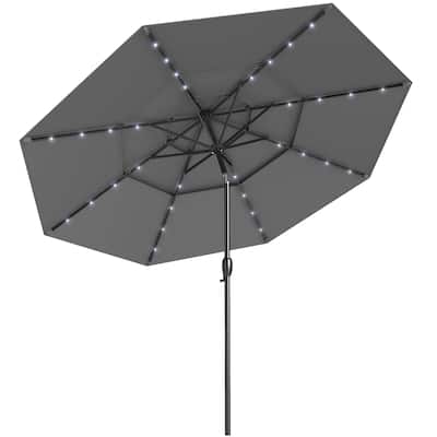 Polyester 10.3ft Solar LED Patio Umbrella with Auto Tilt and Crank
