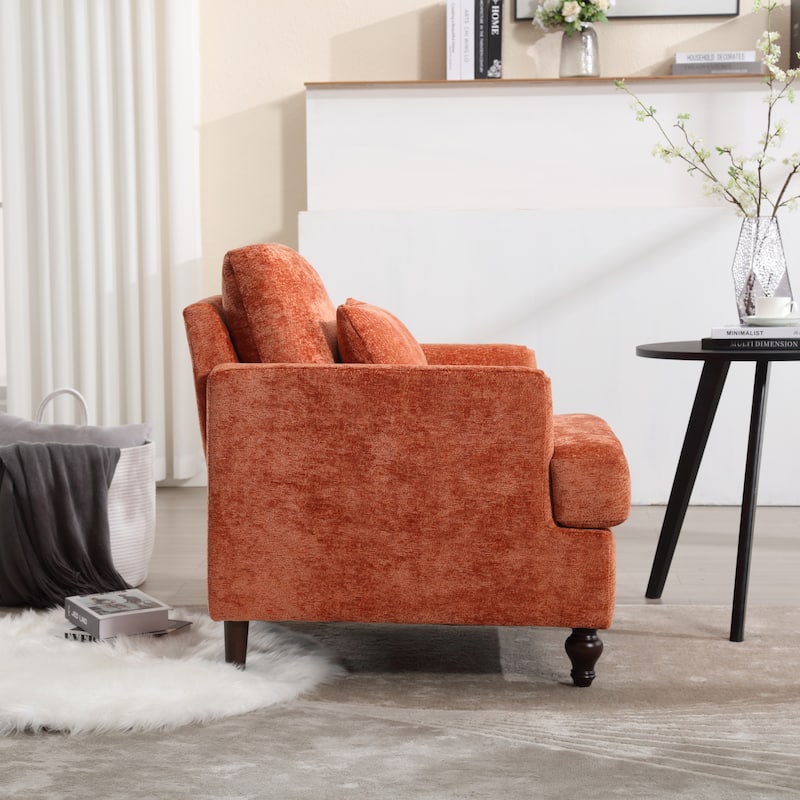 Dark Orange Tufted Club Chair Office Chair, Vintage Sofa Chair Armchair Leisure Chair Accent Chair with Wooden Frame