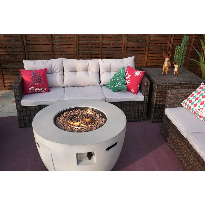 7-Piece Outdoor Rattan Conversation Sofa Set with Fire Pit Table