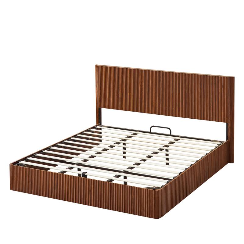 Hydraulic Lift Storage Bed Frame with Headboard/Wooden Corrugated Platform Bed Frame/No Box Spring Needed/Noise-Free Design/King