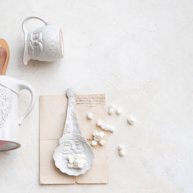 Stoneware Santa Spoon Rest with Reactive Glaze - White