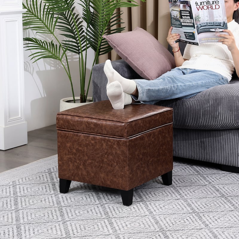 Adeco Square Storage Ottoman 17 inch Footstool