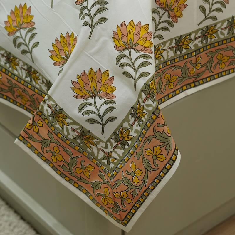 Fabdivine Cotton Hand Block Floral Flat Sheet Bed Room Home Décor Accent Gift