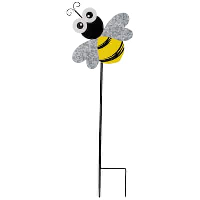 Bee Metal Outdoor Garden Stake - 23" - Black and Yellow