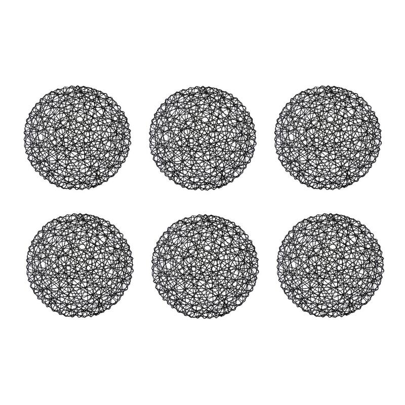 Design Imports Woven Paper Kitchen Placemat Set (Set of 6) - 15x15x1.18 - Black Round