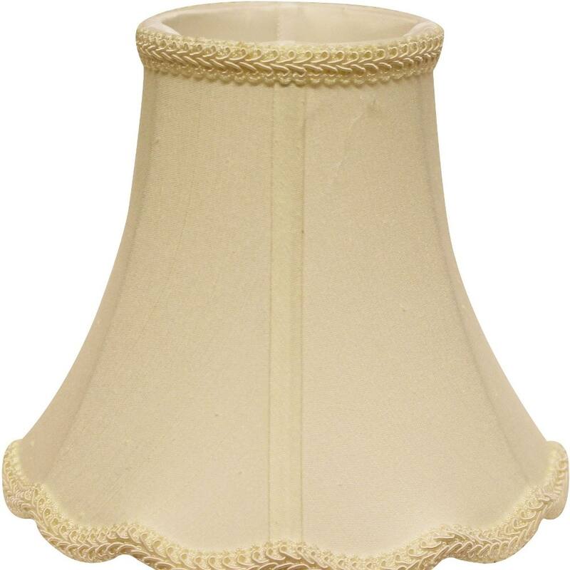 HomeRoots 14" Ivory Slanted Scallop Bell Monay Shantung Lampshade - 14