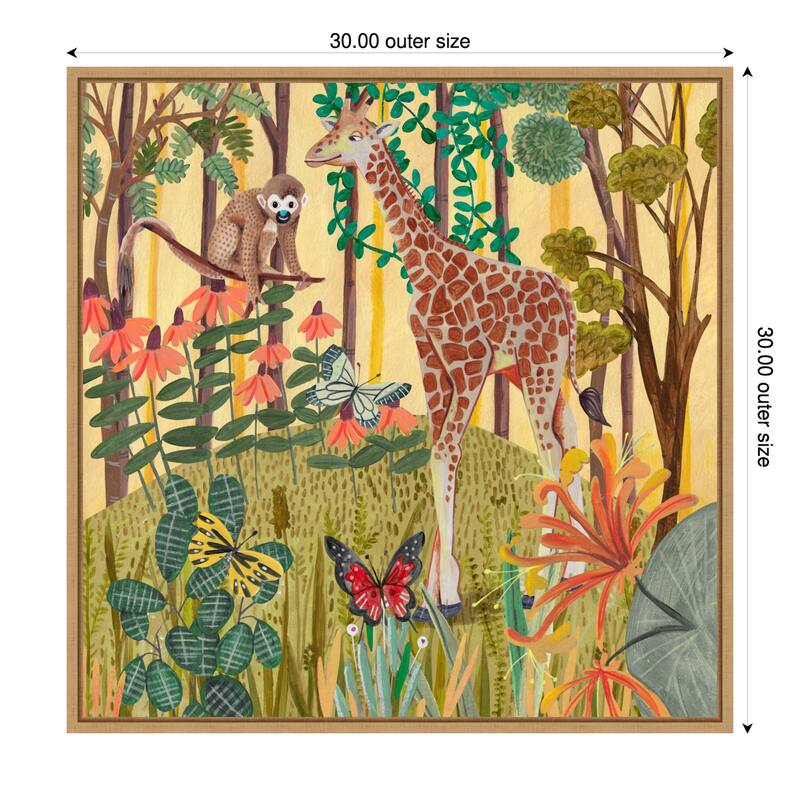 Giraffe in nature by Caroline Bonne Muller Framed Canvas Wall Art - 30 x 30 in