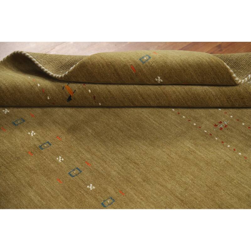 Green Tribal Gabbeh Indian Area Rug Hand-Knotted Oriental Wool Carpet - 5'0" x 7'9"