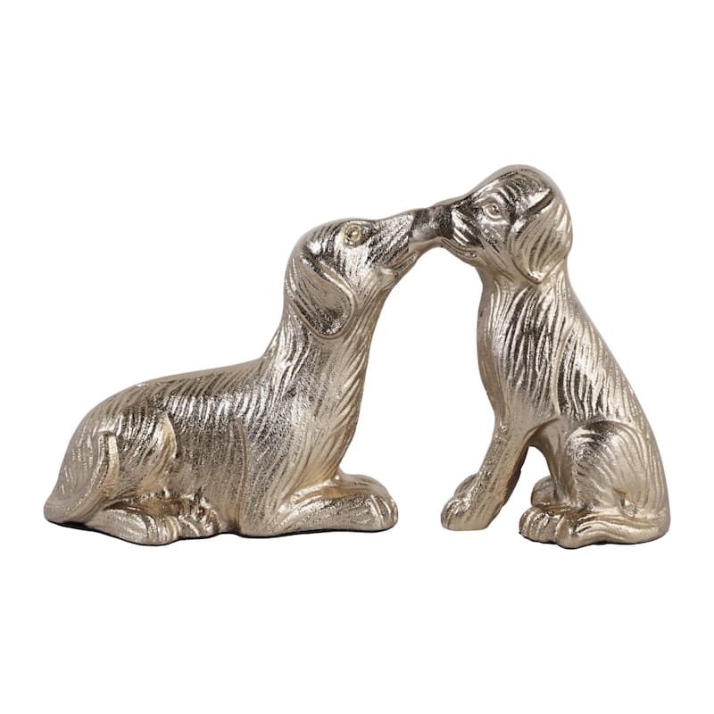 Cute Kissing Dogs Statue Figurine - Decorative Sculpture - 10", Gold - 9.75"