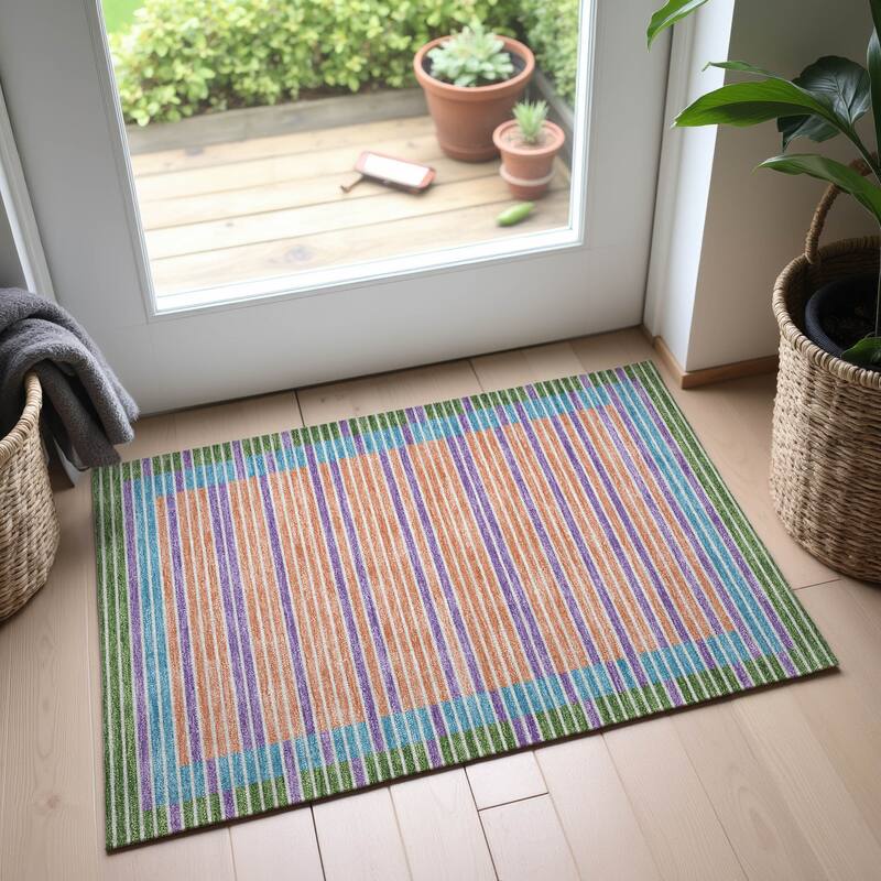 Premium Washable Super Soft Border Geo Mayfield Rug - Lime - 1'8" x 2'6"