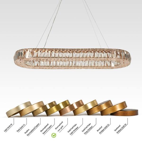 dimension image slide 2 of 3, Modern Glam LED Crystal Chandelier Rose Gold Island Light for Dining Room - D37" x H64" Max