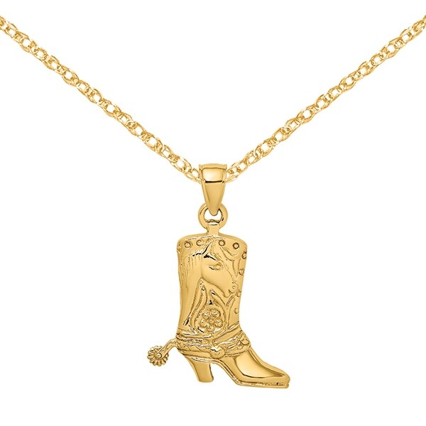 10K Yellow Gold Solid Polished Cowboy Boot Charm Pendant from Roy Rose Jewelry