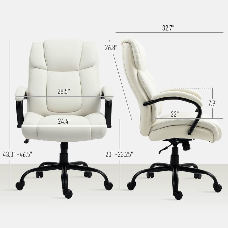 Comfortable Linen Upholstery Massage Office Chair with Wide Seat and Smooth Rocking Motion - 28.5" W x 32.75" D x 43.25"-46.5" H