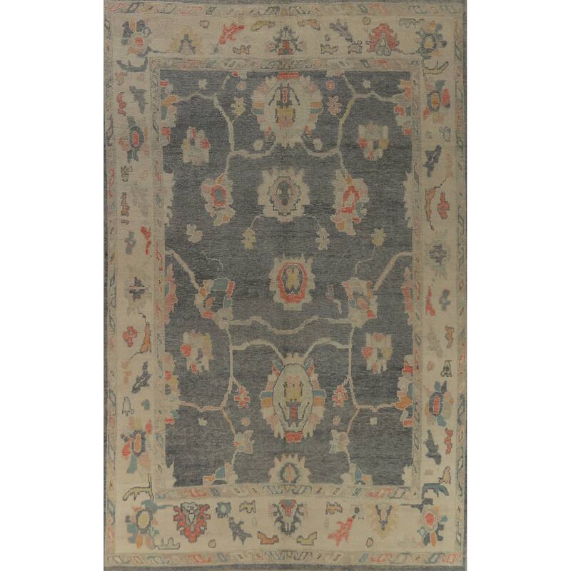 Hand Knotted Oriental 100% Wool Carpet Transitional All-Over Greys & Charcoal Oushak Area Rug - 12' 8'' X 8' 7''