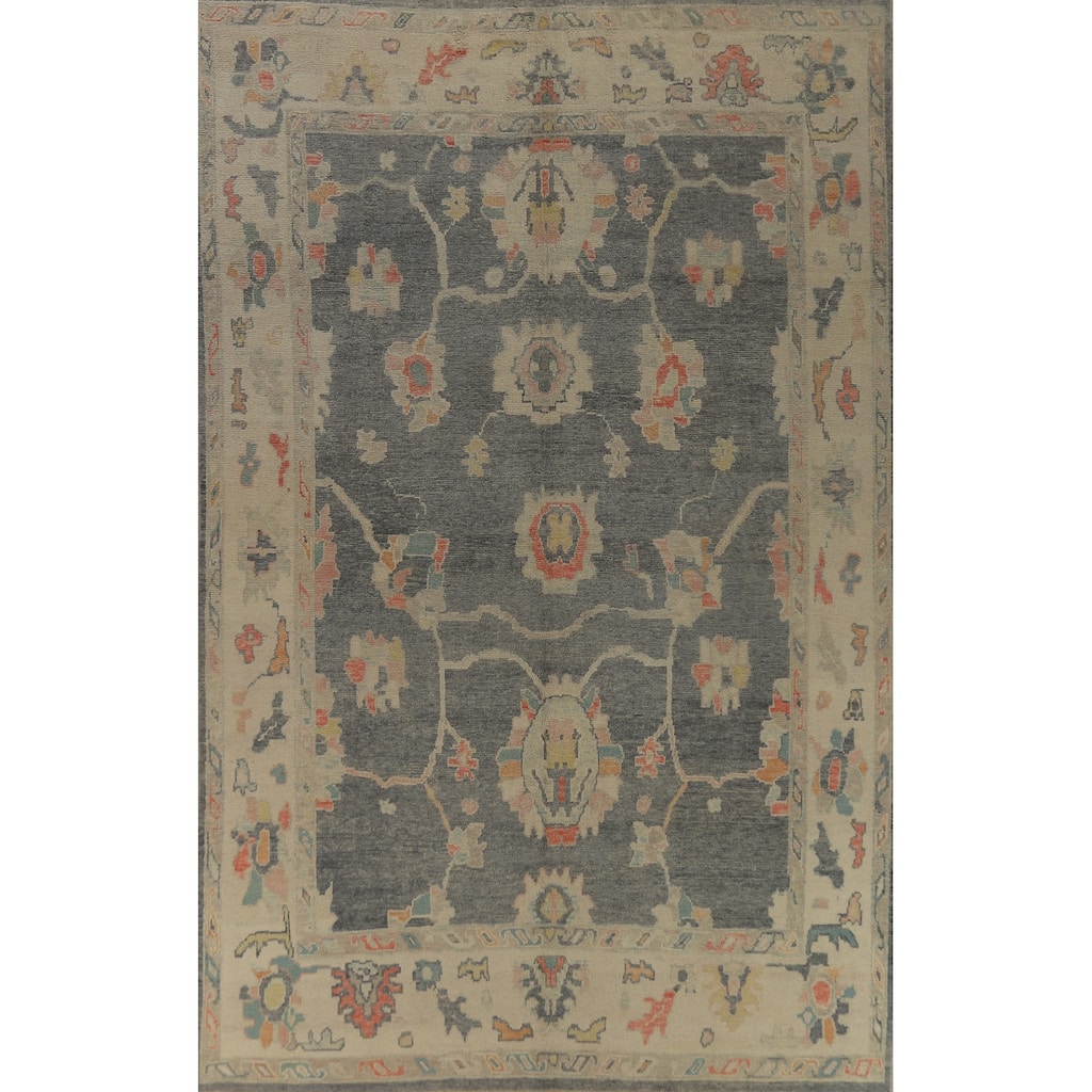 Hand Knotted Oriental 100% Wool Carpet Transitional All-Over Greys & Charcoal Oushak Area Rug - 12' 8'' X 8' 7''